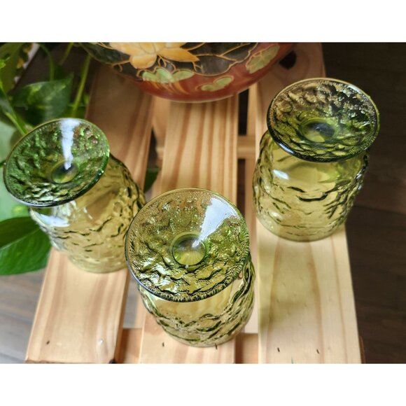 Avocado Green Vintage Squat Footed Tumblers Milano Anchor Hocking Glass - Picture 7 of 9